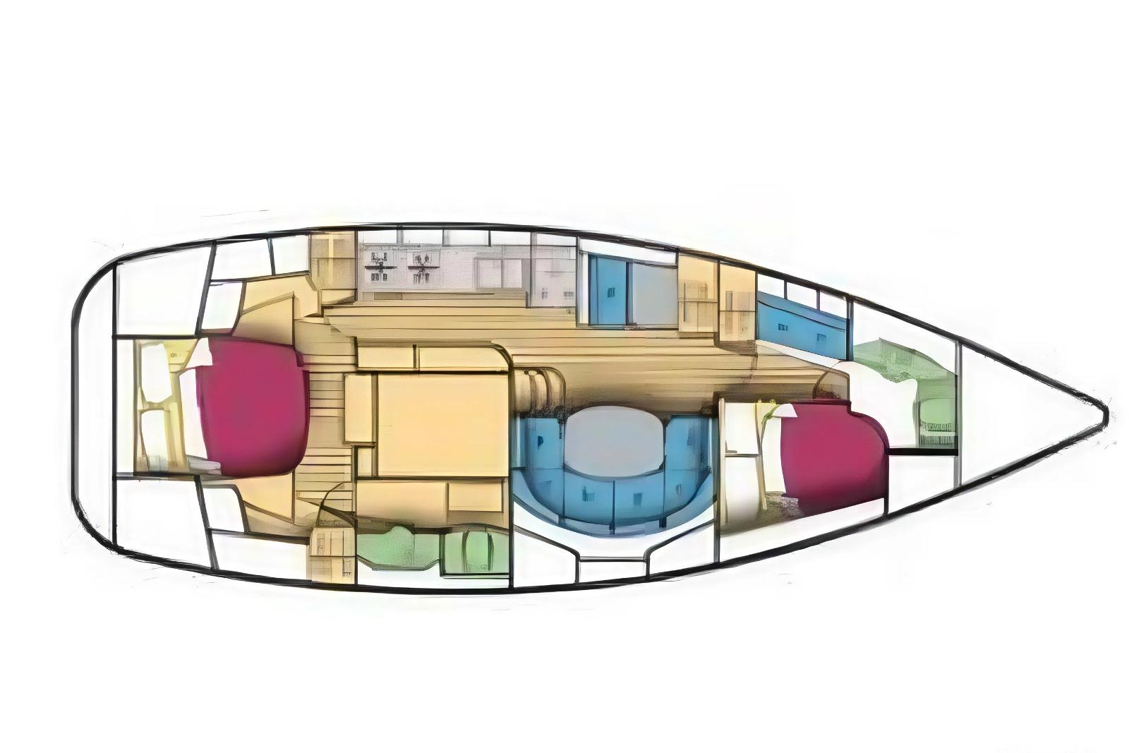 Plan de l'Oceanis 40 CC montrant les deux suites